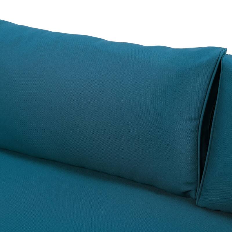 Acacia Wood Daybed with Rattan Arms Slat Paneling and Water Resistant Cushions