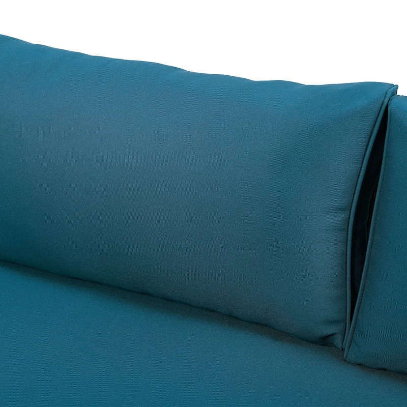 Roomfitters 3 Seater Wooden Patio Sofa, Wicker Panel Design, Modern Daybed with Weather-Resistant Cushions