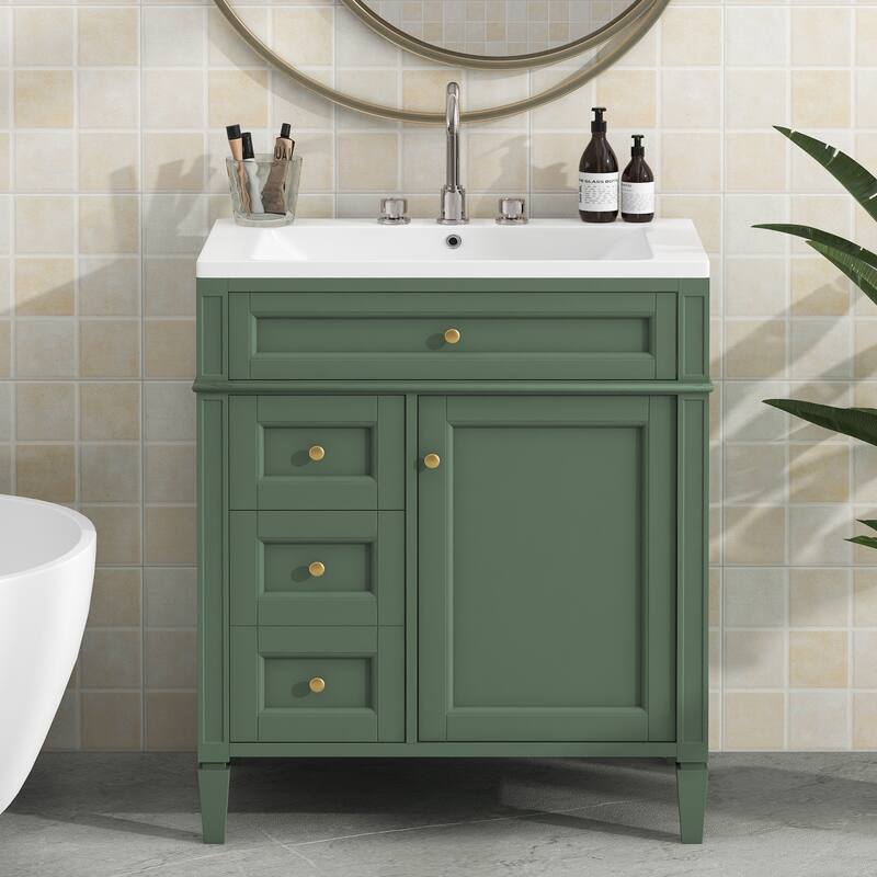 30''/36'' Bathroom Vanity with Top Sink, Modern Bathroom Storage Cabinet with 2 Drawers, a Tip-out Drawer & Adjustable Shelf
