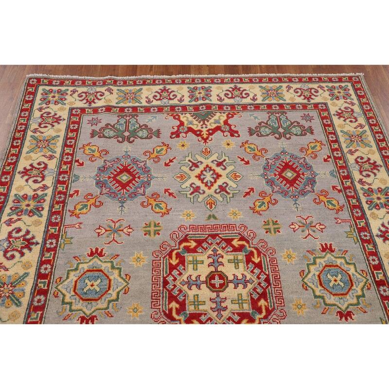 Kazak Oriental Area Rug Hand-Knotted Living Room Wool Carpet - 4'11" x 6'8"