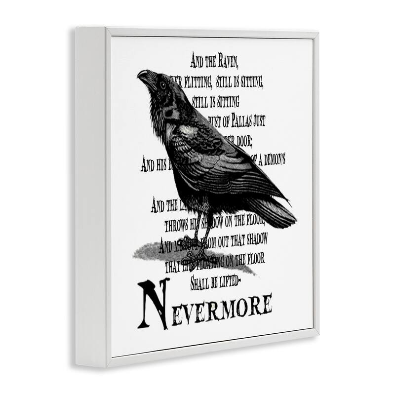 Stupell Black Crow Raven Creepy Halloween Text Quote Framed Wall Art - White