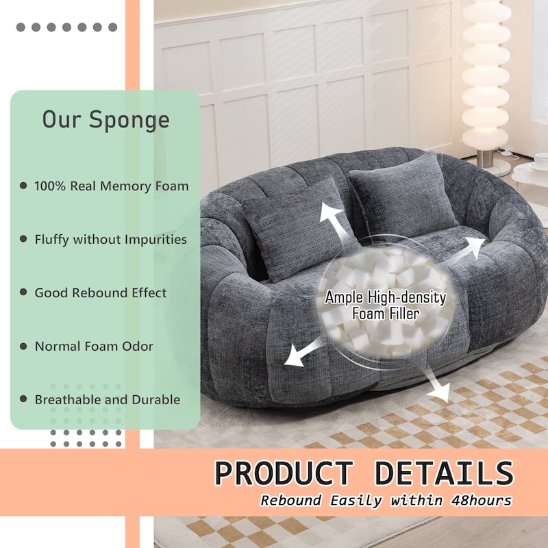 HOMEFUN Chenille Upholstered Durable Comfort Lounger High Back Bean Bag Loveseat Sofa