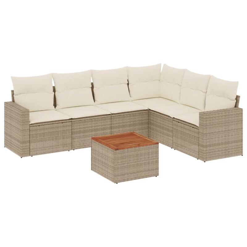 vidaXL Patio Sofa Set with Cushions Outdoor Furniture 7 Piece Poly Rattan - 21.7 x 21.7 x 14.6