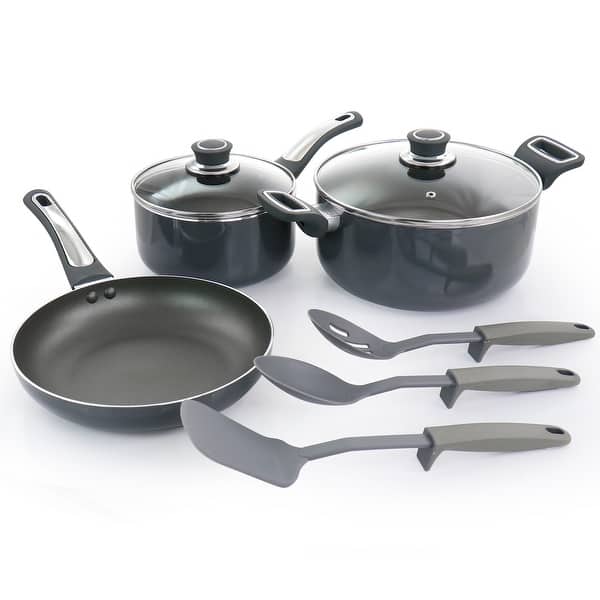 Nutrichef 11 PC Nonstick Diamond Kitchen Cookware Pot & Pan Set, Gray (2 Pack)