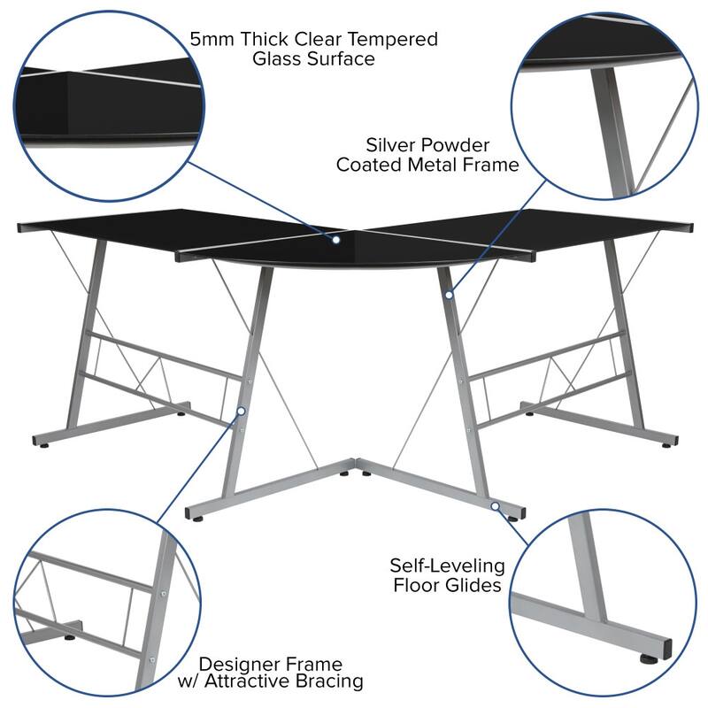 L-Shaped Computer Corner Glass Desk, Gaming Desk, Home Office Corner Desk