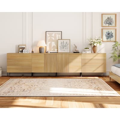 126" Modern Reeded 6-Drawer Dresser For Bedroom, Minimalist Chest Of Drawers With Storage, Wooden Dresser