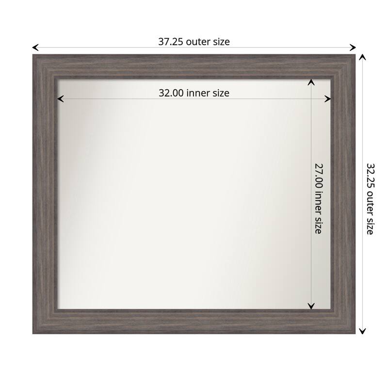 Country Barnwood Framed Non-Beveled Custom Wall Mirror, Bathroom Vanity Mirror - Outer Size: 37.25 x 32.25