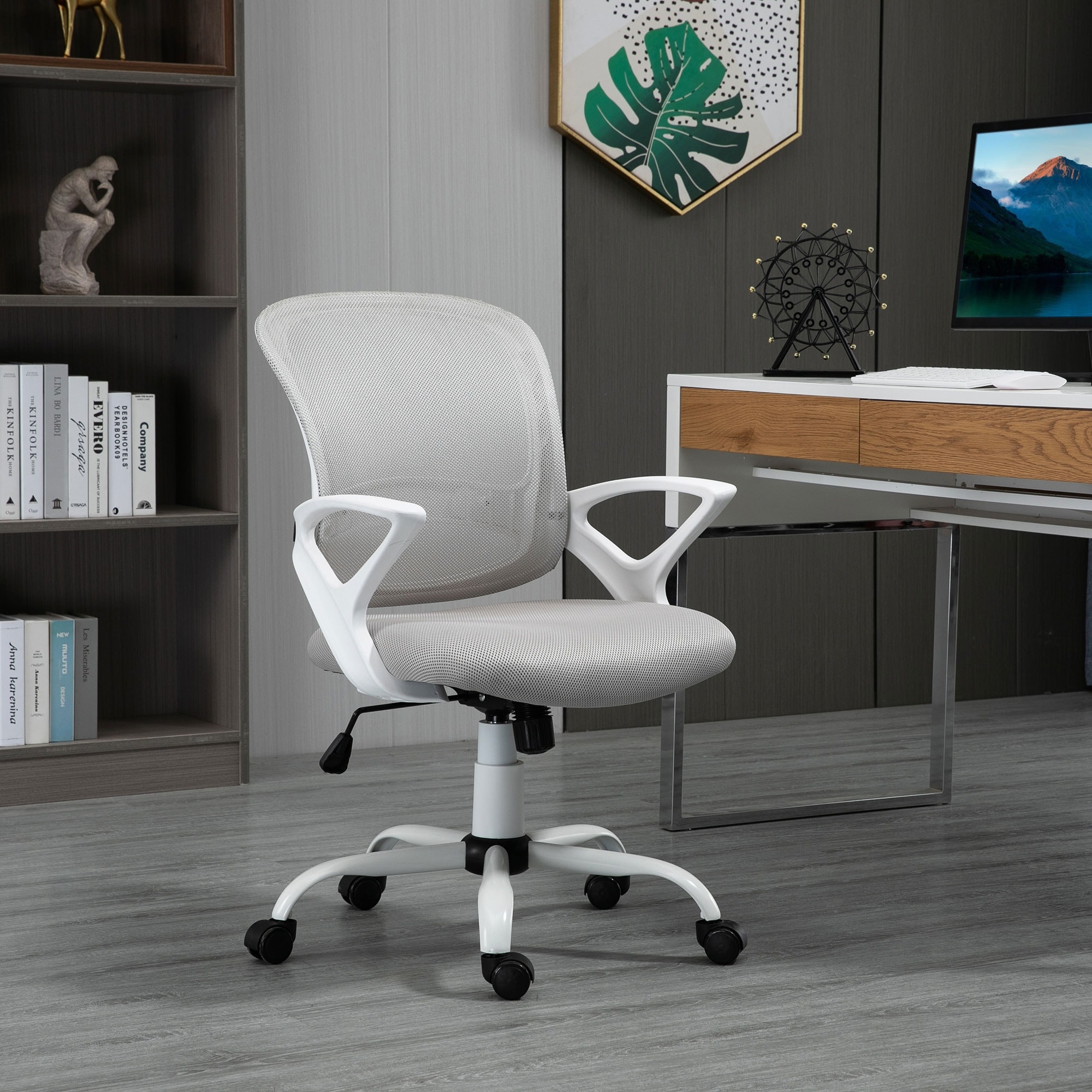 HOMCOM Ergonomic Mesh Office Chair, Swivel Mid Back Computer Desk Chair with Lumbar Back Support, Adjustable Height, Rocking