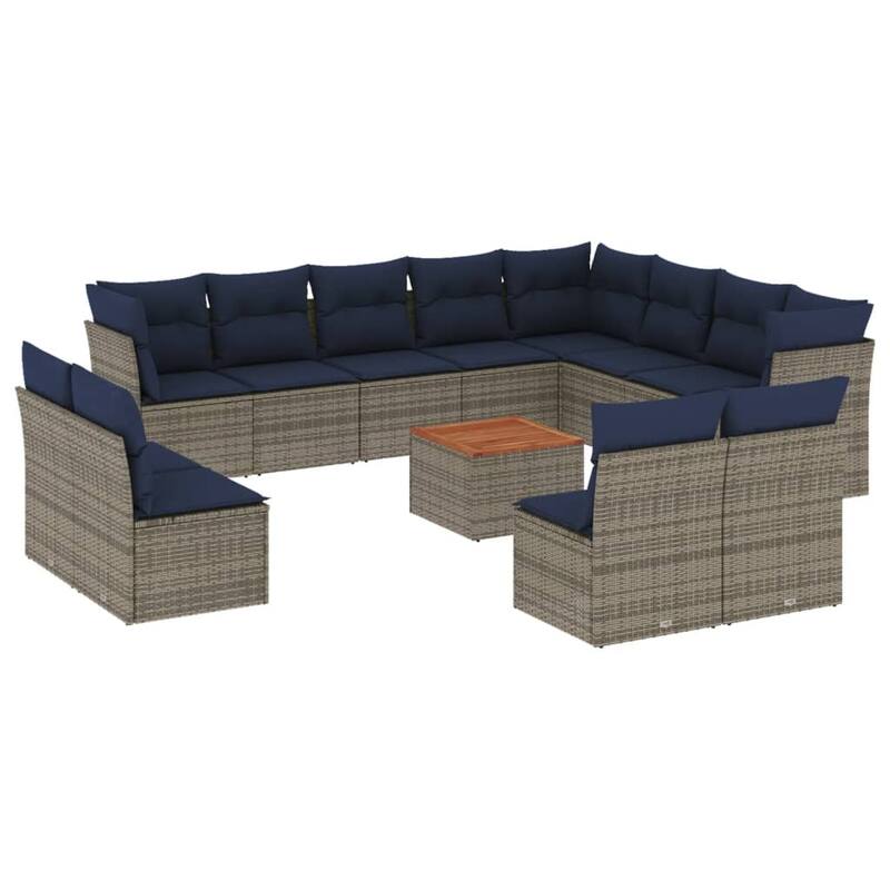 vidaXL 13 Piece Patio Sofa Set with Cushions Grey Poly Rattan - 24.4x 24.4x 27.2