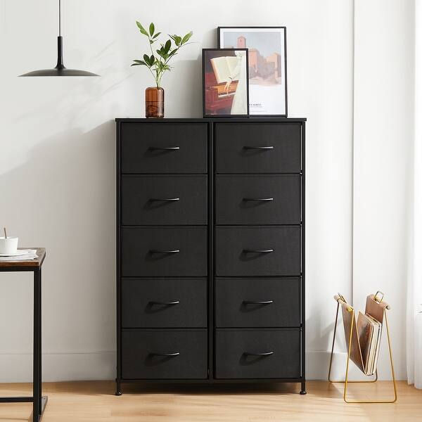 Tall Dresser Storage Tower with 10 Fabric Drawers, Grey, Black, Rustic Brown  - Bed Bath & Beyond - 38980174