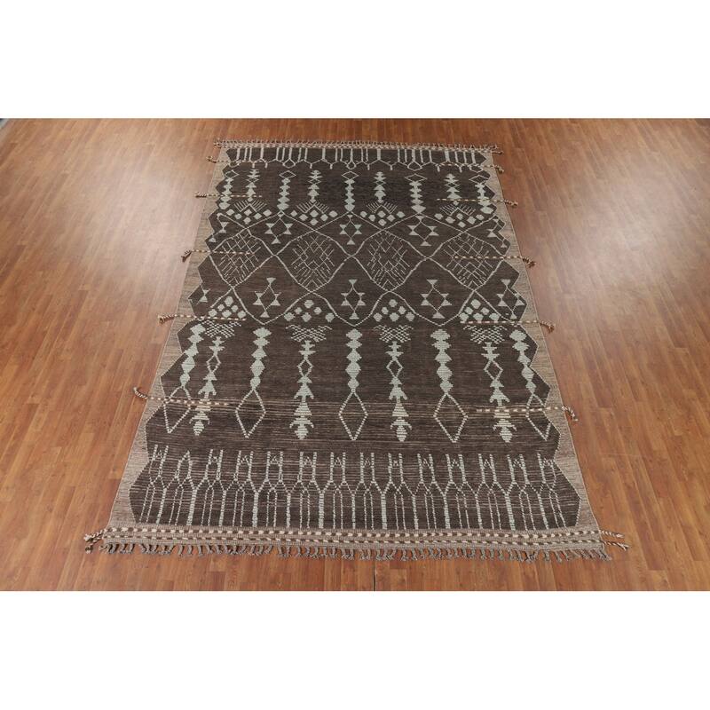 Brown Moroccan Area Rug Handmade Wool Carpet - 8'5" x 12'10"