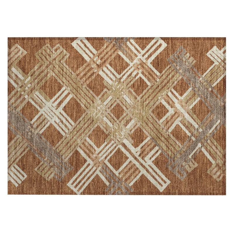 Machine Washable Indoor/ Outdoor Modern Trellis Chantille Rug