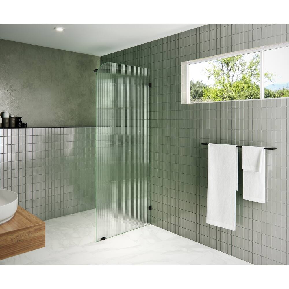 Glass Warehouse 30" x 78" Frameless Shower Door - Single Fixed Panel Fluted Frosted Radius