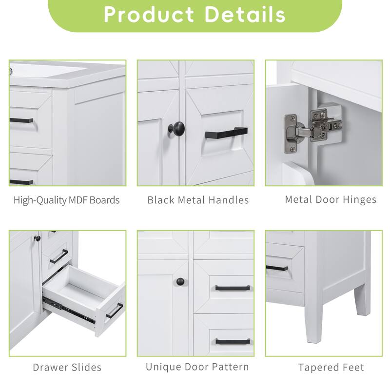 30" Bathroom Vanity with Sink Combo, Green Bathroom Cabinet with Drawers, Solid Frame and MDF Board