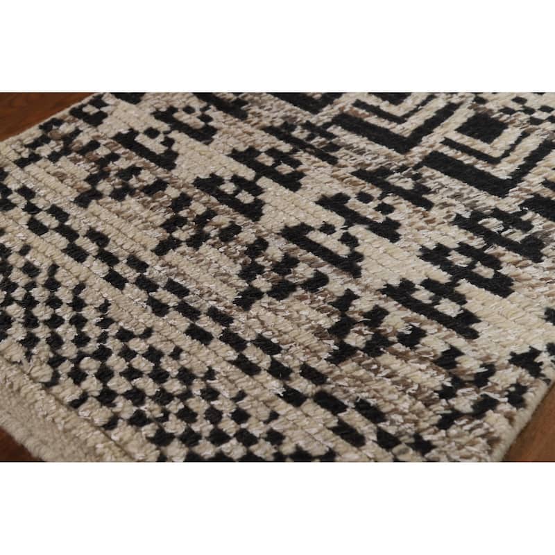 Geometric Moroccan Indian Foyer Rug Hand-Knotted Wool Carpet - 2'0"x 3'0"