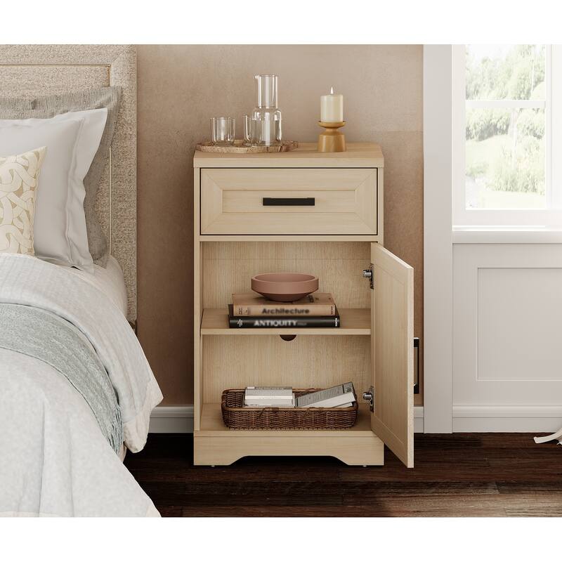 WAMPAT Nightstand with 1 Drawer&1 Door for Bedroom, Living Room