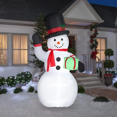 Gemmy Christmas Airblown Inflatable Snowman w/Gift Box Giant, 10 ft ...