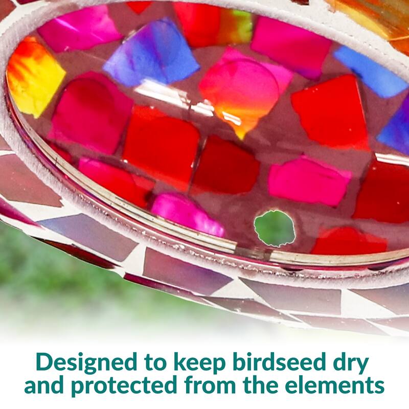 Outdoor Hanging Bird Feeder Crimson Glass Mosaic Fly-Through - 7"