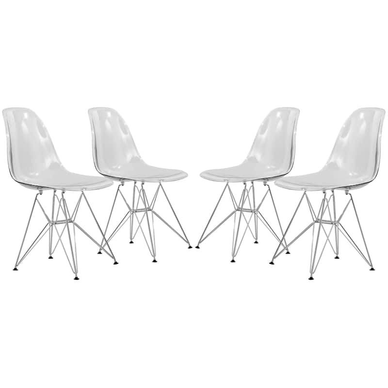 Cresco Ergonomic Modern Shell Seat Dining Chair with Chrome Eiffel Base and Curved Back Accent Side Chair (Set of 4)
