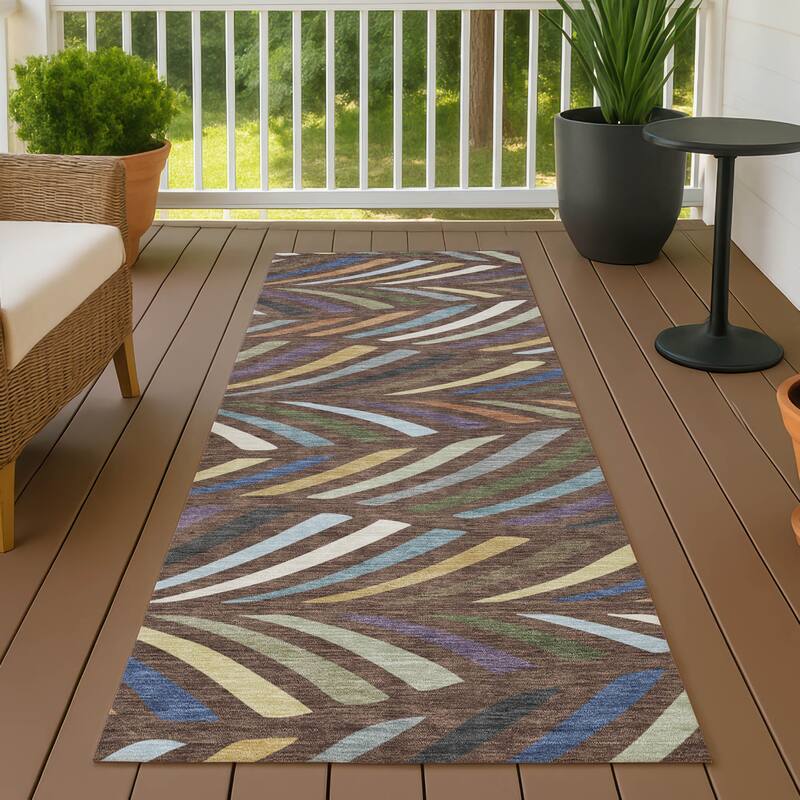 Machine Washable Indoor/ Outdoor Modern Feather Chantille Rug - Fudge - 2'3" x 7'6"