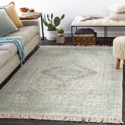 Livabliss Zainab Distressed Medallion Handmade Cotton Area Rug