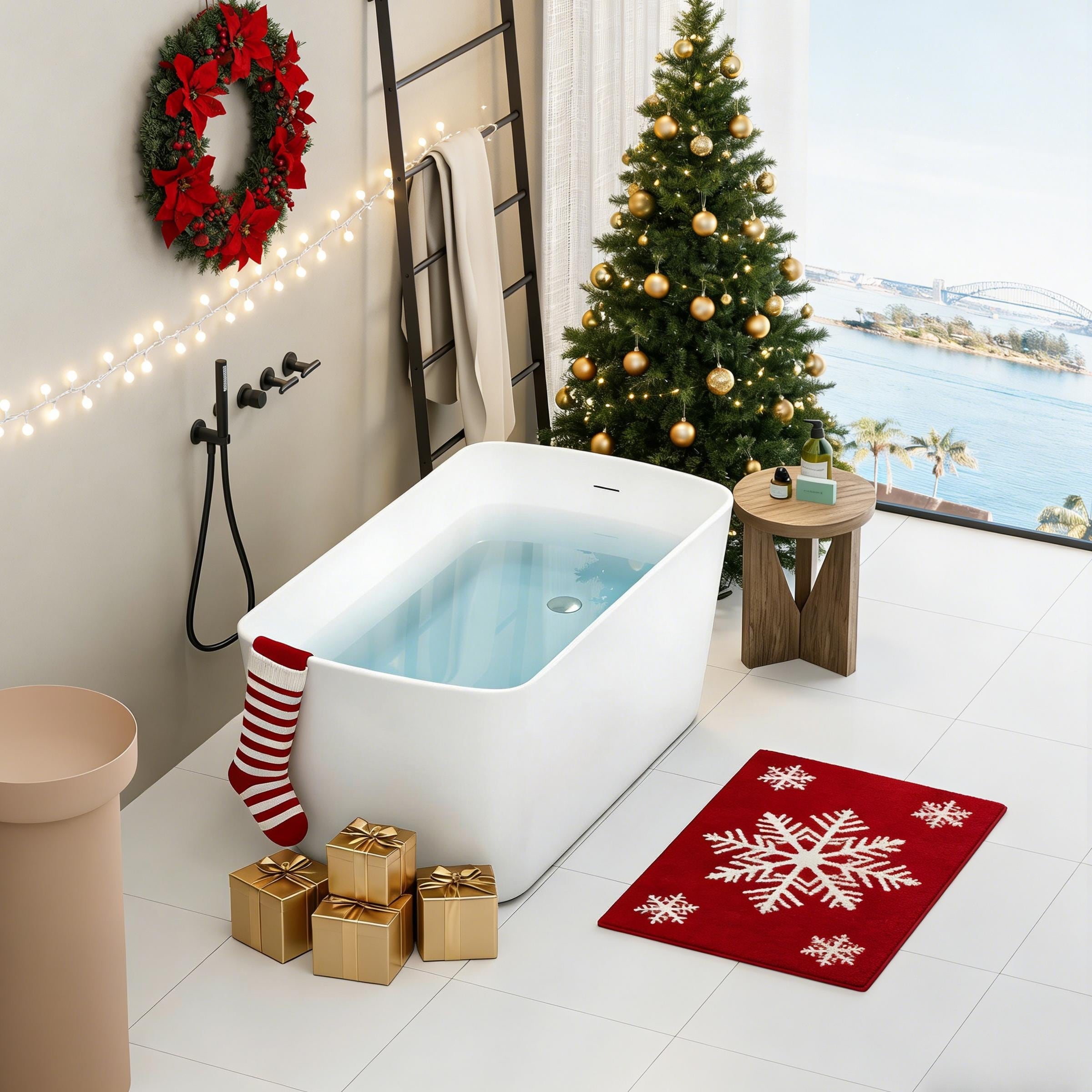 49" Japanese-Style Square Freestanding Soaking Tub Deep Acrylic Bathtub Chrome Trim