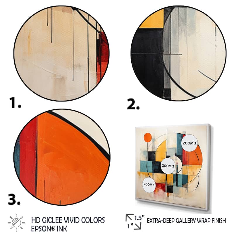 Designart "Blue Orange Mid Century Geometric Abstractions II" Mid-century Framed Wall Art Living Room