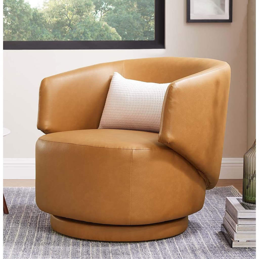 Zupnick Modern Tan Leather Upholstered Swivel Accent Chair