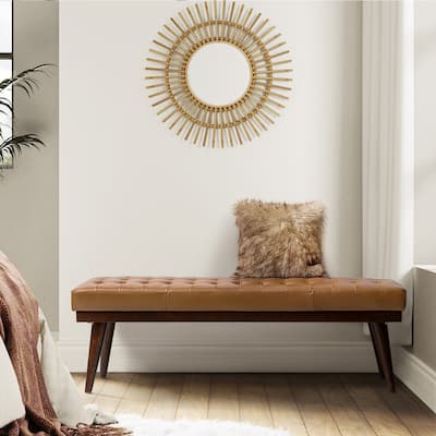 Felisa Modern Genuine Leather Tufted Bench With Solid Wood Base By HULALA HOME