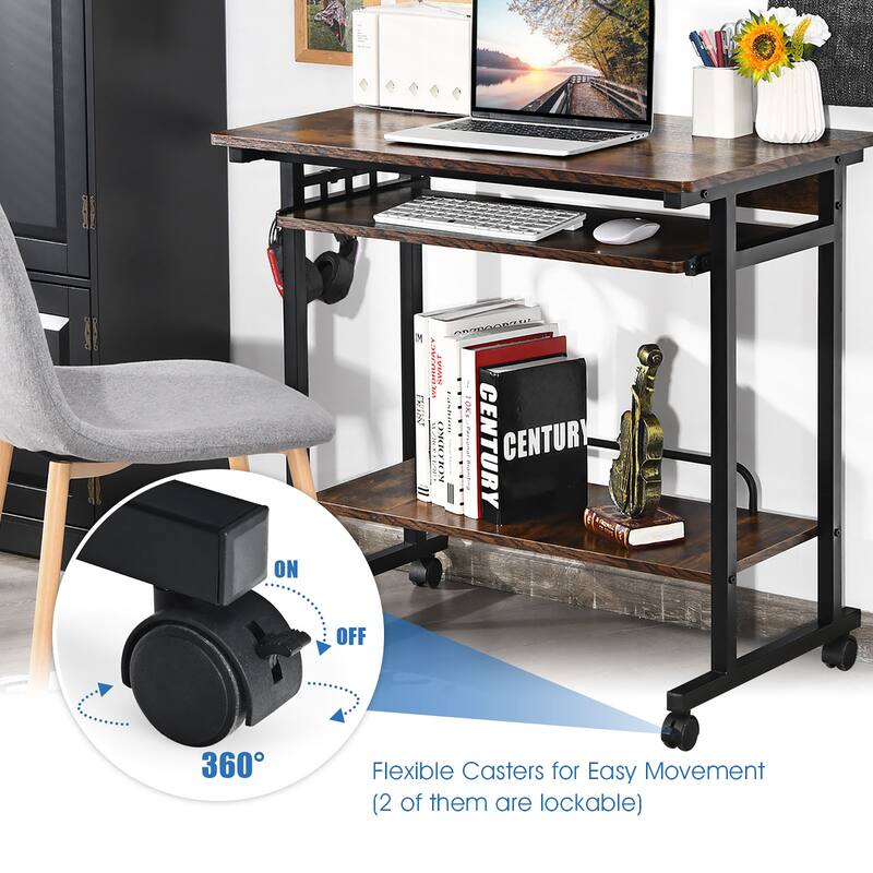 Portable Rolling Computer Desk Cart with Keyboard Tray Bed Bath