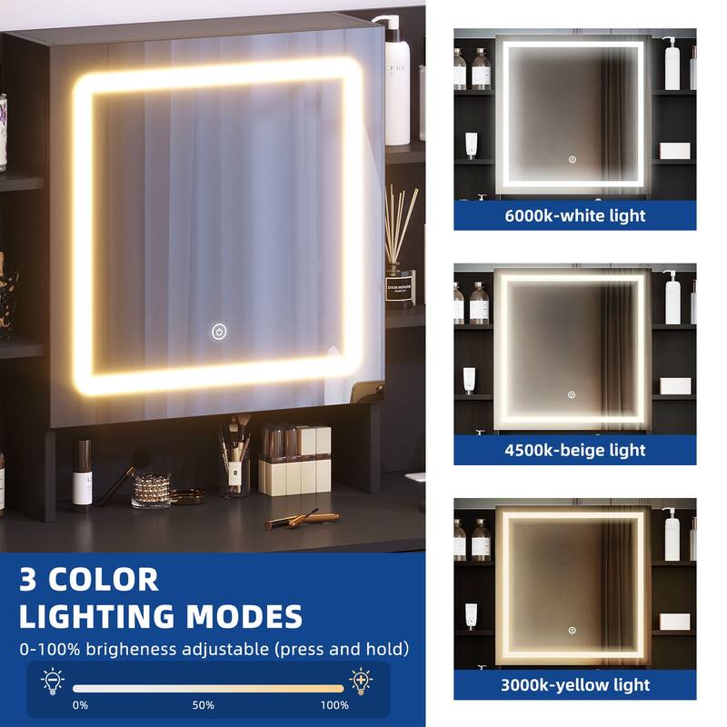 39"W Makeup Vanity Set with Lighted Mirror & Hidden Storage