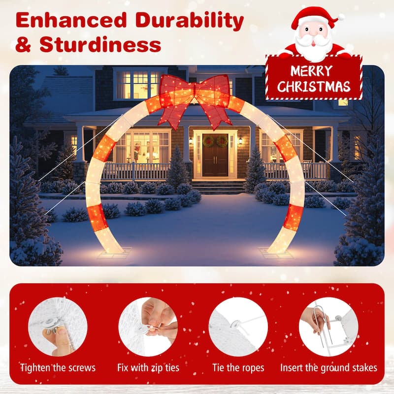 Costway 10.4 FT Christmas Archway with Large Bow & Warm White LED - as pic shows - See Details