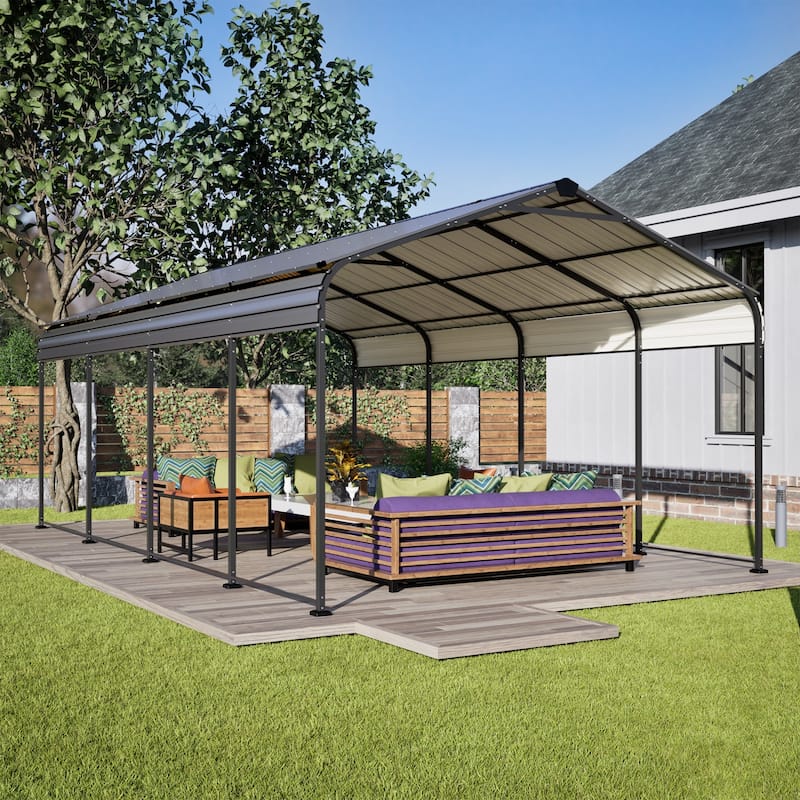 12X20 FT Metal Carport Heavy Duty Outdoor Galvanized Car Shelter
