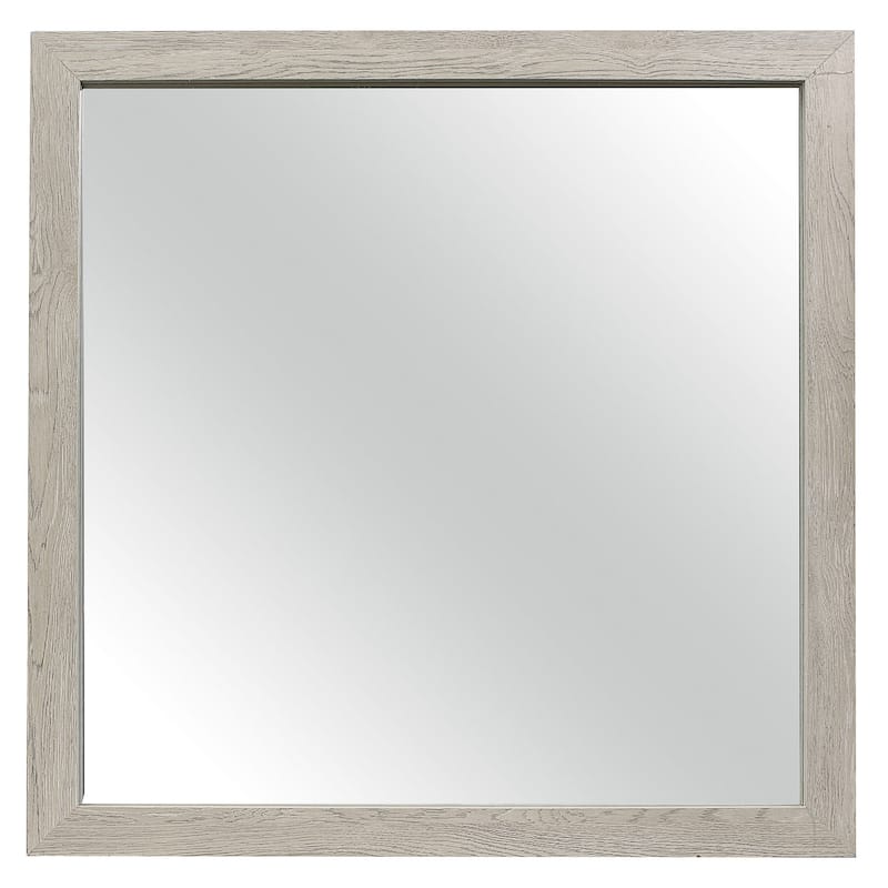 Transitional Style Square Mirror with Wooden Frame, Brown