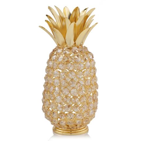 11' Faux Crystal and Gold Pineapple Sculpture - 11" x 5" x 5"
