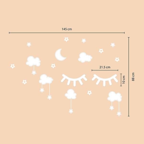 dimension image slide 1 of 2, Walplus White Sky Sleepy Eyes Children Kids Wall Sticker Nursery Décor