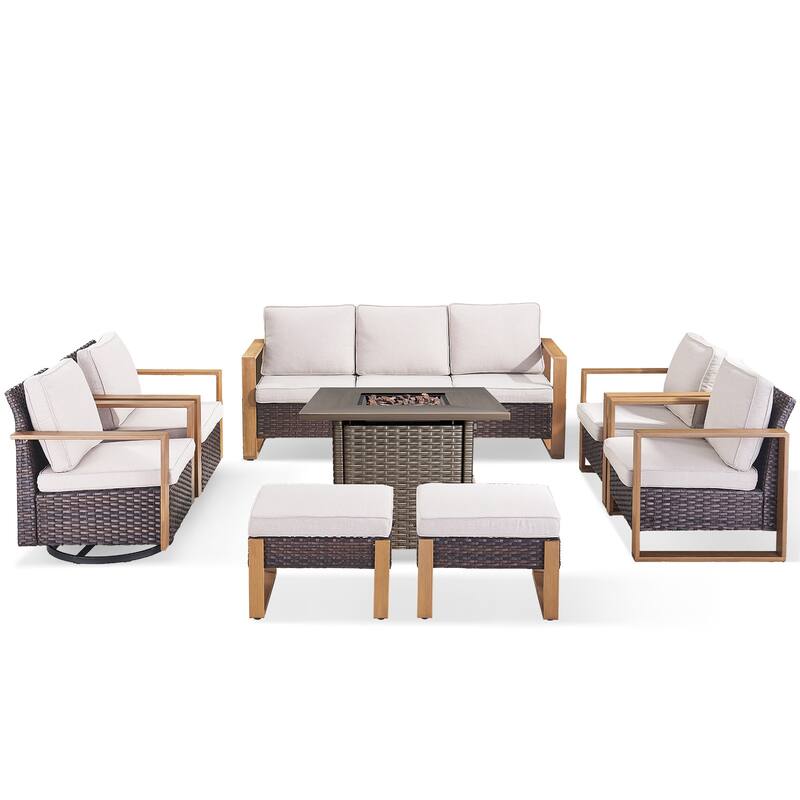 Pocassy 4/6/8PCS Sofa Swivel Chair with Fire Pit Table Set