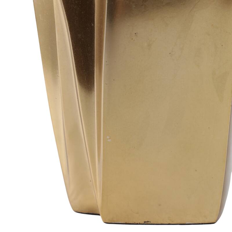 Metal and Marble Vase with Faceted Body Lid Contemporary Accent