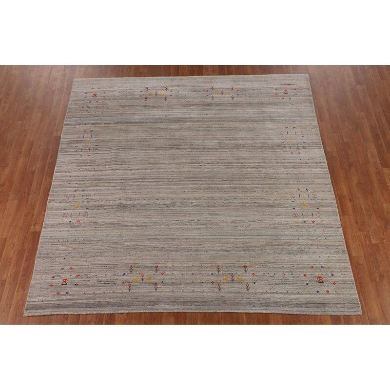 Earth Tone Gabbeh Square Area Rug Hand-Knotted Oriental Wool Carpet - 7'10" X 8'0"