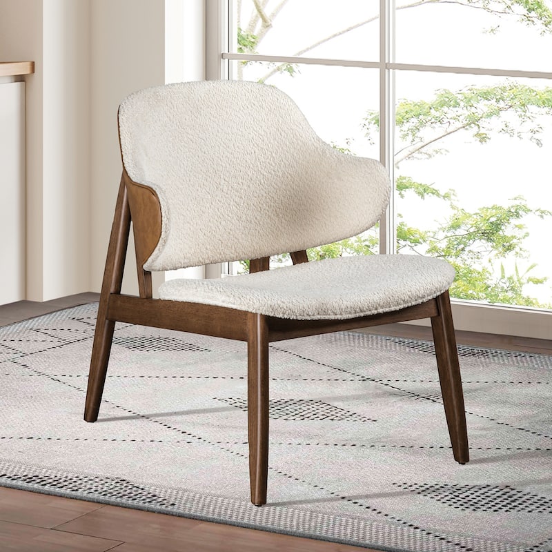 Modern Mid-Century Accent Chair With Wingback Walnut/Beige