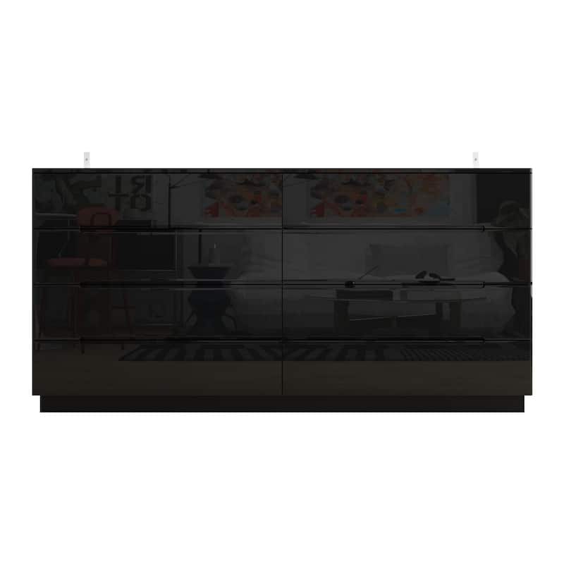 8 Drawer Double Dresser Dresser w/High Gloss Drawers Dual Chest Light