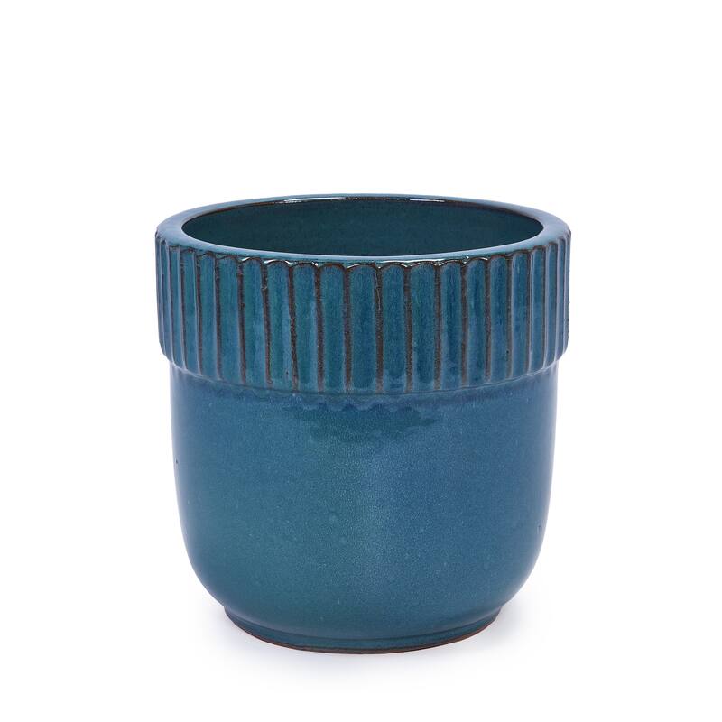 Glossy Ribbed Handmade Ceramic Planter Pot, for Succulents and Herbs