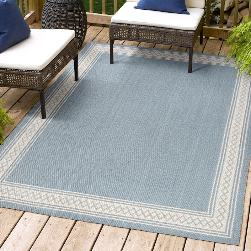 JONATHAN Y Havana Classic Diamond Border Indoor/Outdoor Area Rug - 3 X 5 - Blue/Cream