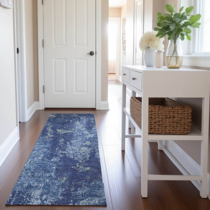 Premium Washable Super Soft Abstract Glam Mayfield Rug - Navy - 2'3" x 7'6"