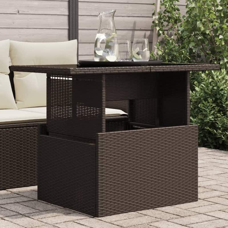 vidaXL Patio Table Rectangular Backyard Garden Poly Rattan and Acacia Wood - 39.4 x 21.7 x 28.7 in - Brown-glass