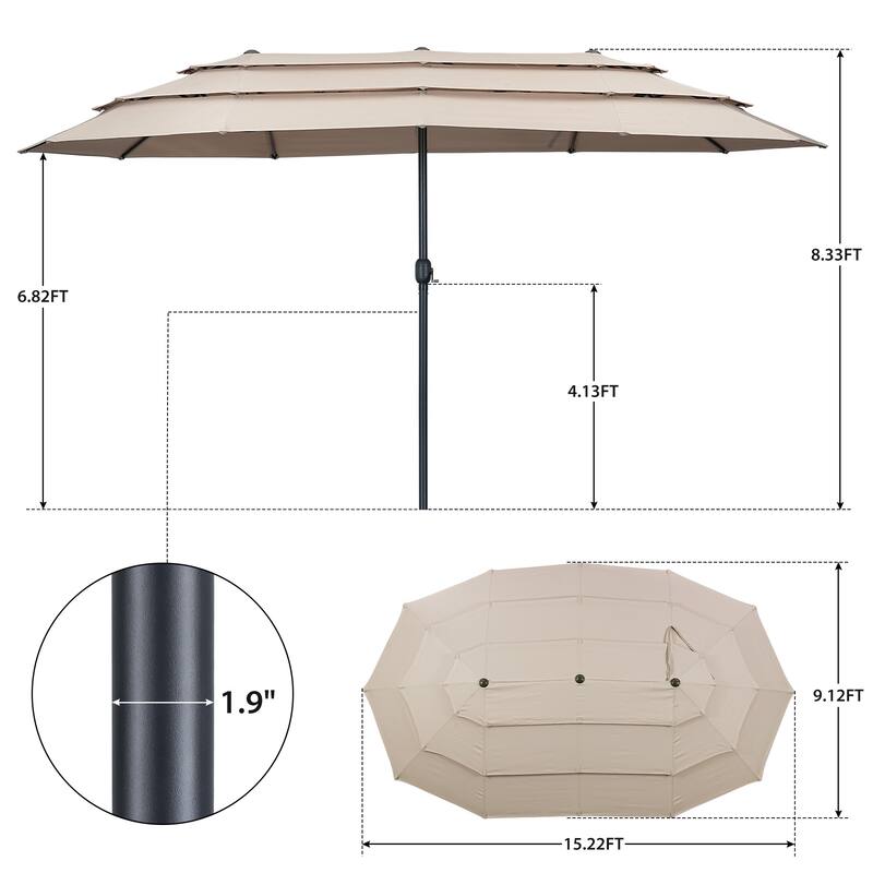 15ft Patio Umbrella with 3-Tiers Umbrella Top without Base