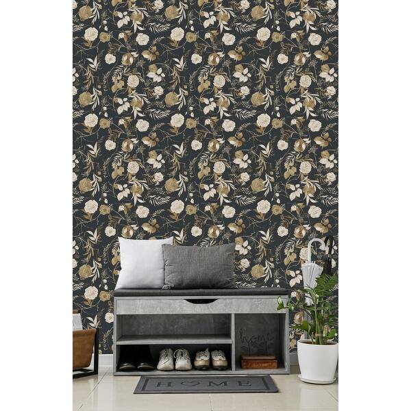 Dark Wallpaper with Roses Peel and Stick and Prepasted - Bed Bath ...