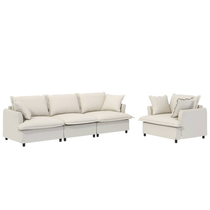 DIY Free Combination Sofa Set with Throw Pillows, Chenille Modular Sectional Sofa for Livingroom Upholstered Cloud Couch