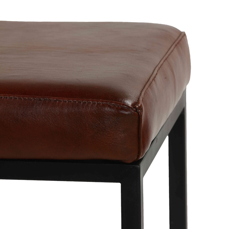 Bare Decor Cognac Backless Counter Stool in Genuine 100% Leather, Brown