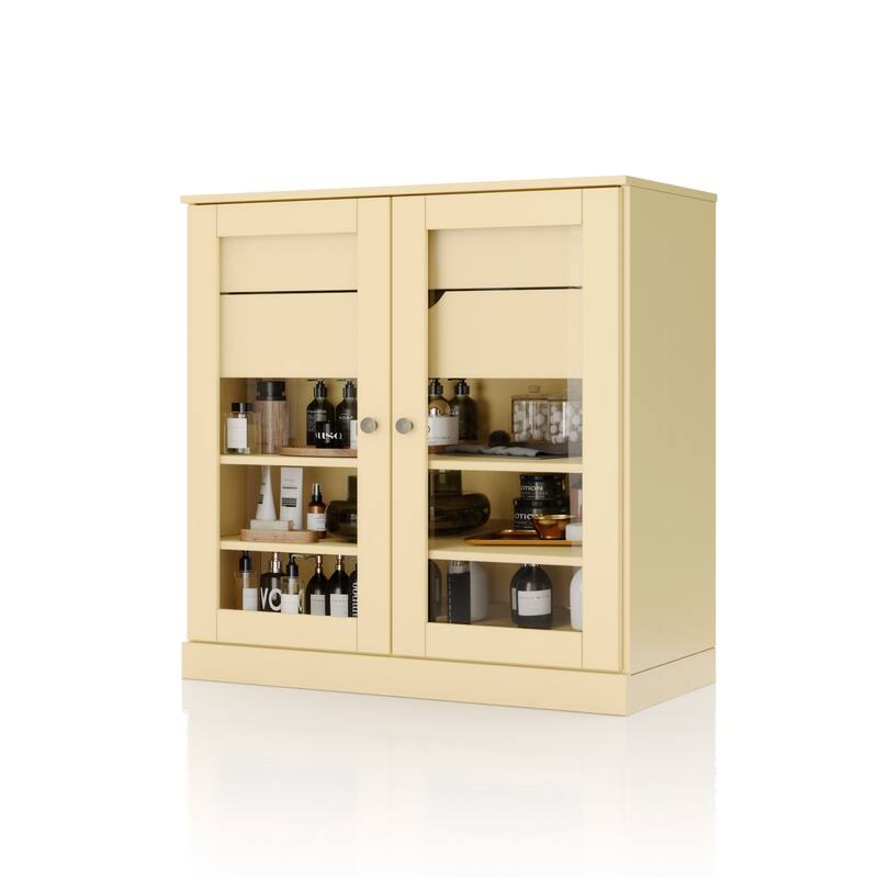 Palace Imports 100% Solid Wood 32" Bathroom Cabinet with Clear Glass Doors, 2-Drawers and Adjustable Shelves